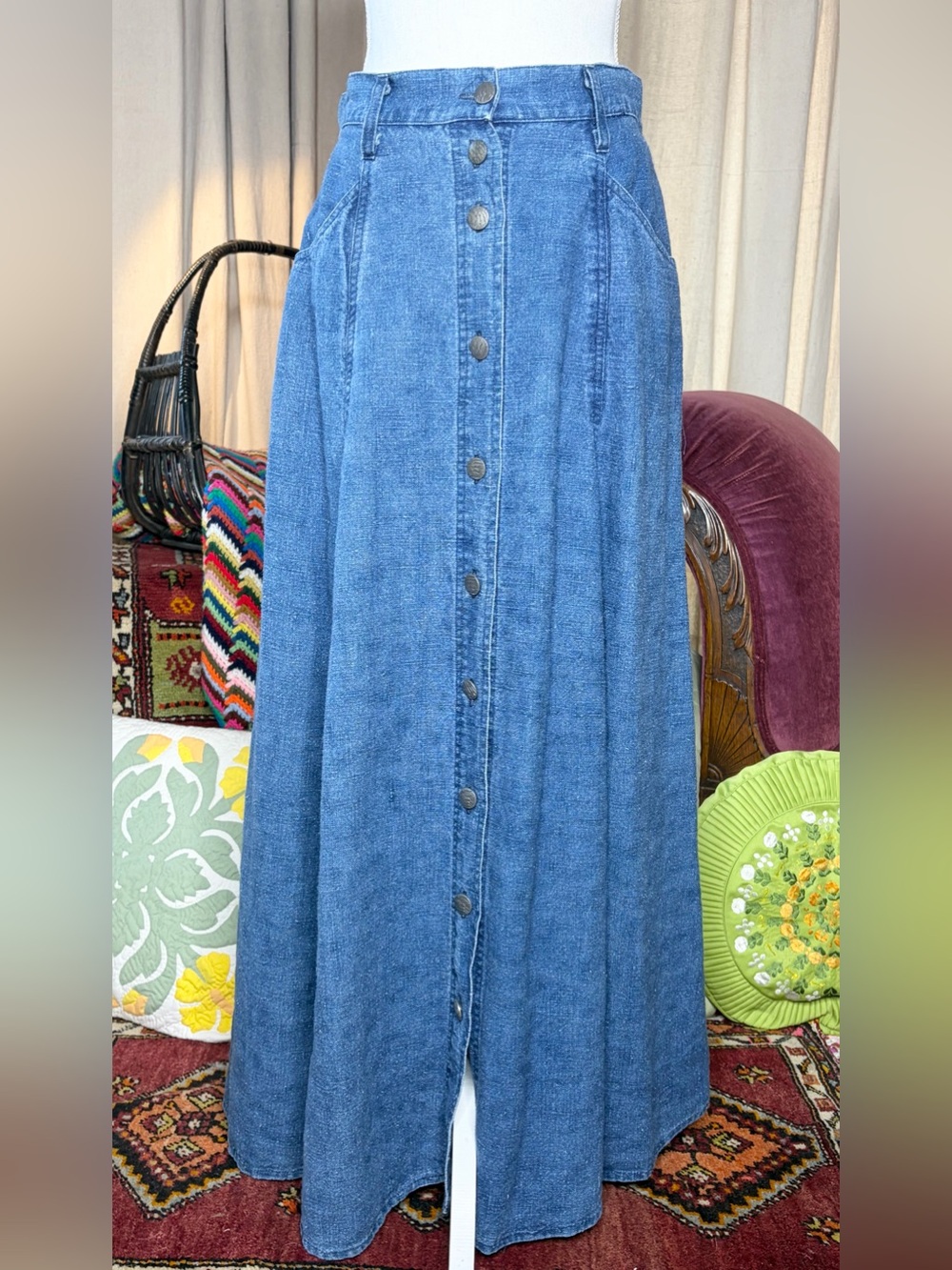 90s Denim Maxi Skirt-R Rodeo, Made in USA